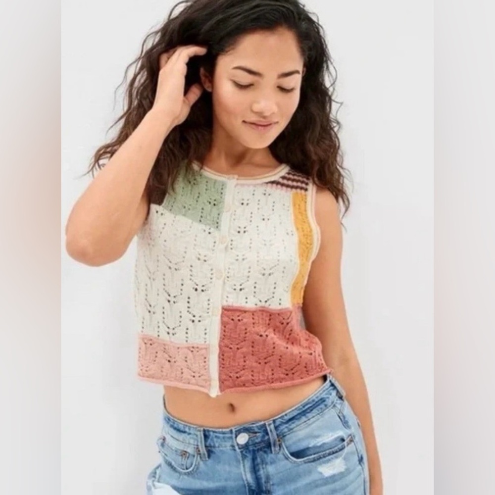 American Eagle Patchwork Button Up Vest - image 1